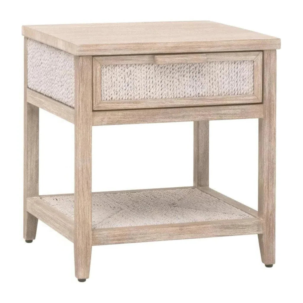 Malay 1-Drawer Nightstand White Wash Abaca Rope | LOOMLAN