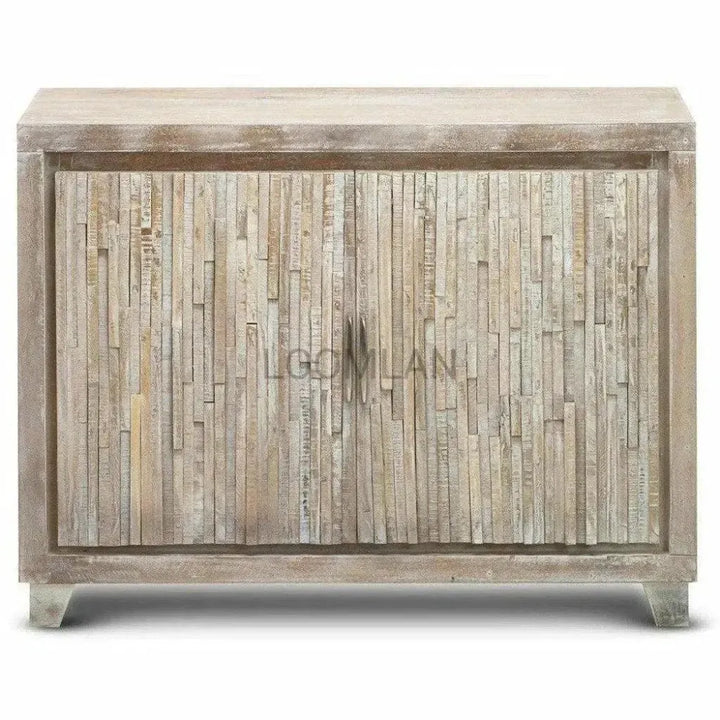 White Stacked Planks Wood Accent Cabinet - LOOMLAN - LOOMLAN - Accent Cabinets