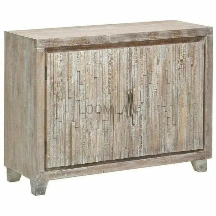 White Stacked Planks Wood Accent Cabinet - LOOMLAN - LOOMLAN - Accent Cabinets