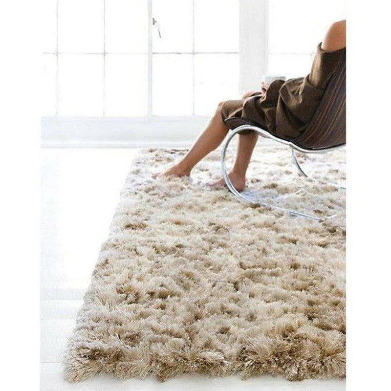 Maltino Beige Solid Handmade Shag Area Rug