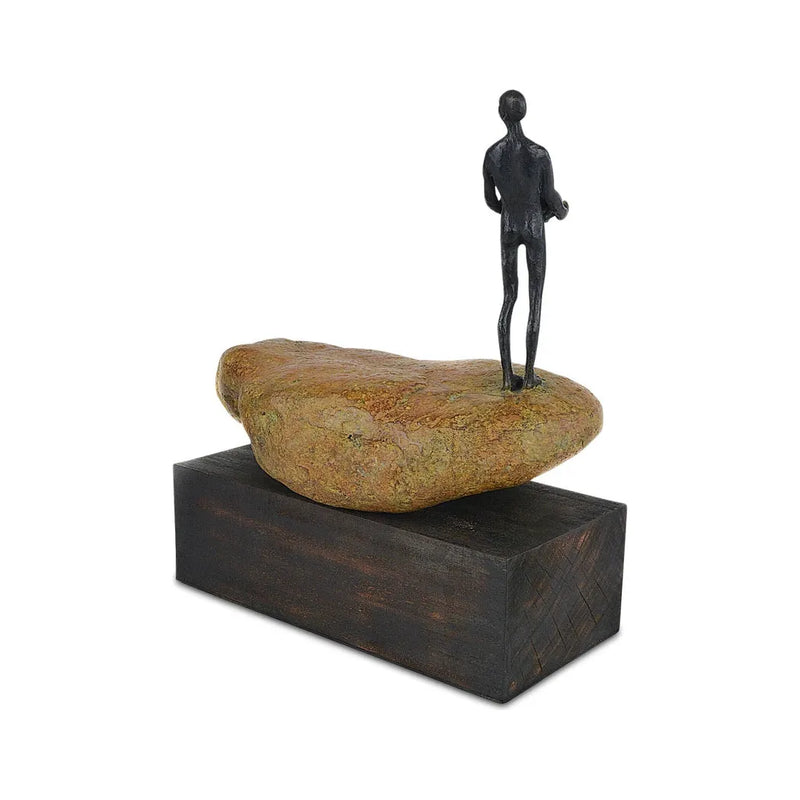 Currey & Co-Man on Rock Bronze Minimalist Sculpture-Statues & Sculptures-Medium-LOOMLAN