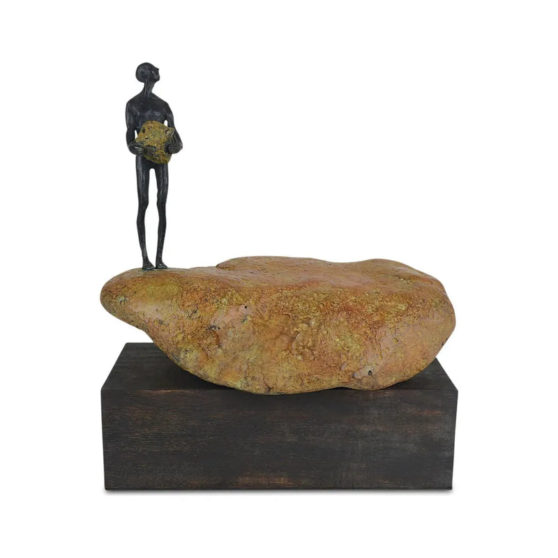 Currey & Co-Man on Rock Bronze Minimalist Sculpture-Statues & Sculptures-Medium-LOOMLAN