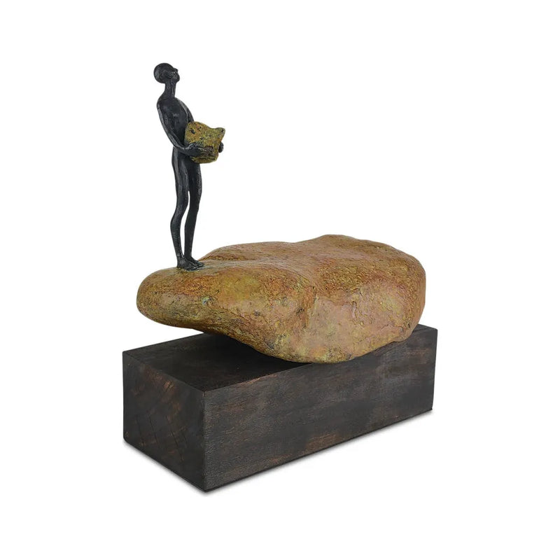 Currey & Co-Man on Rock Bronze Minimalist Sculpture-Statues & Sculptures-Medium-LOOMLAN