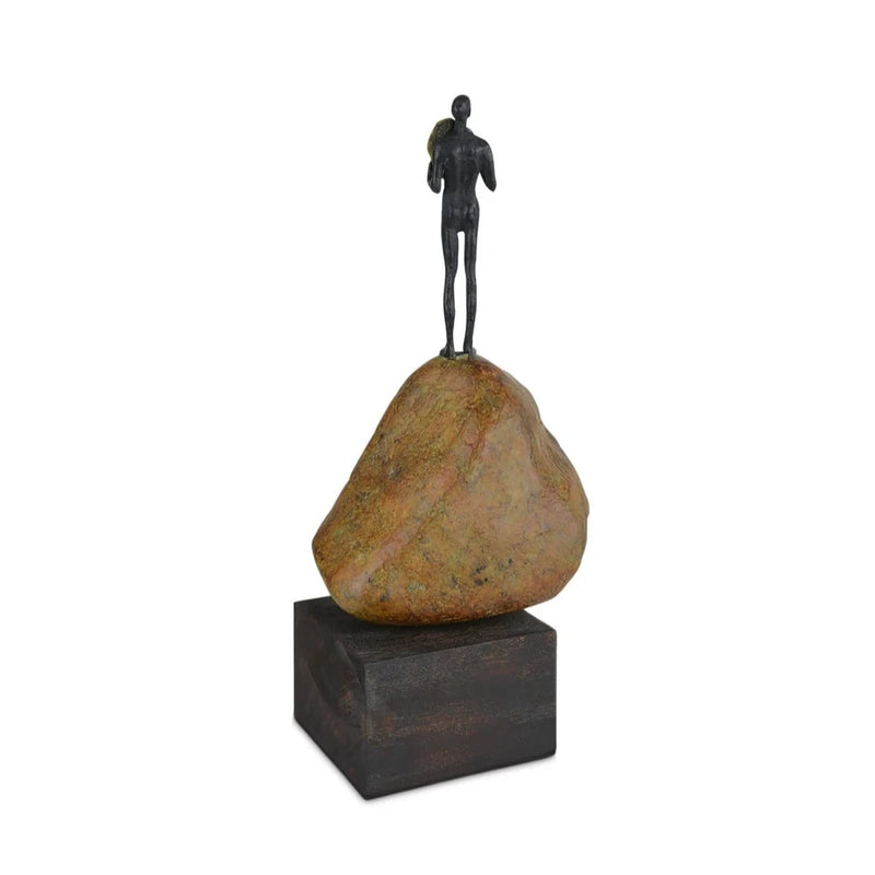 Currey & Co-Man on Rock Bronze Minimalist Sculpture-Statues & Sculptures-Medium-LOOMLAN