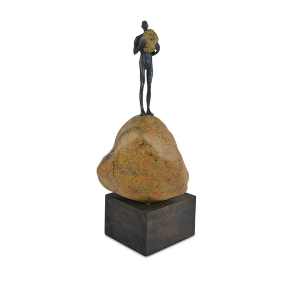 Currey & Co-Man on Rock Bronze Minimalist Sculpture-Statues & Sculptures-Medium-LOOMLAN