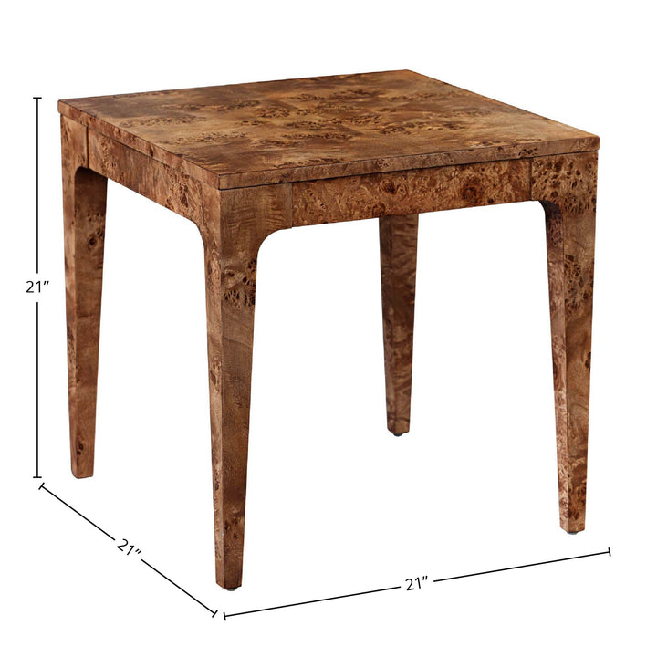21-Inch Square Mappa Burl Wood Side Table | LOOMLAN