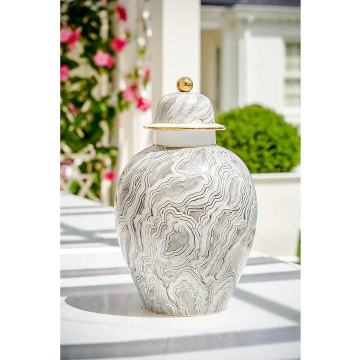 Marbled Grey Porcelain Urn - LOOMLAN - Chelsea House - Vases & Jars