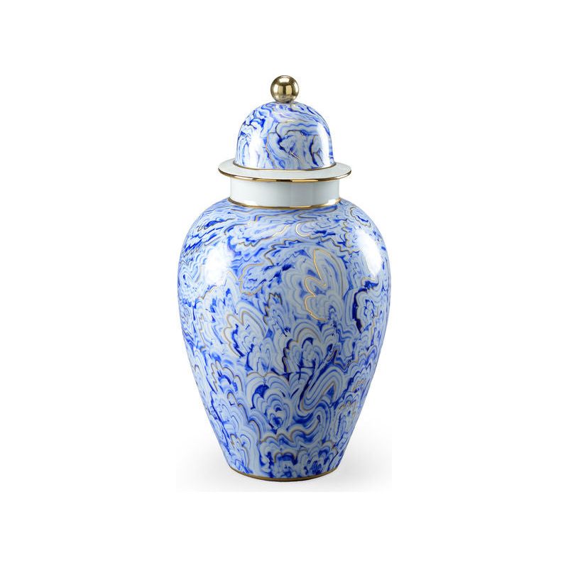 Marbleized Covered White Glazed Porcelain Urn