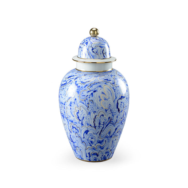 Marbleized Covered White Glazed Porcelain Urn