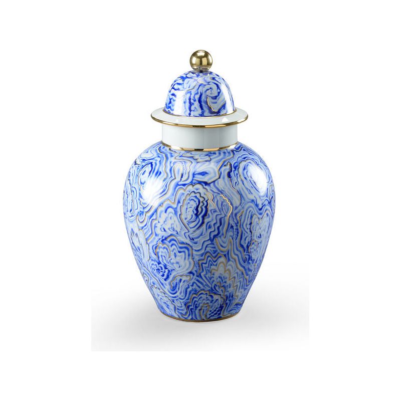 Marbleized Covered White Glazed Porcelain Urn