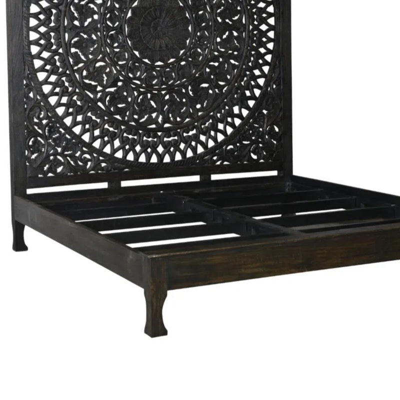Marcia 59 inches Black Carved Full Panel Bed Beds LOOMLAN By LOOMLAN