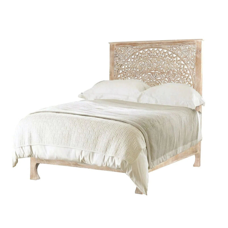Marcia 59 inches White Carved Full Panel Bed Beds LOOMLAN By LOOMLAN