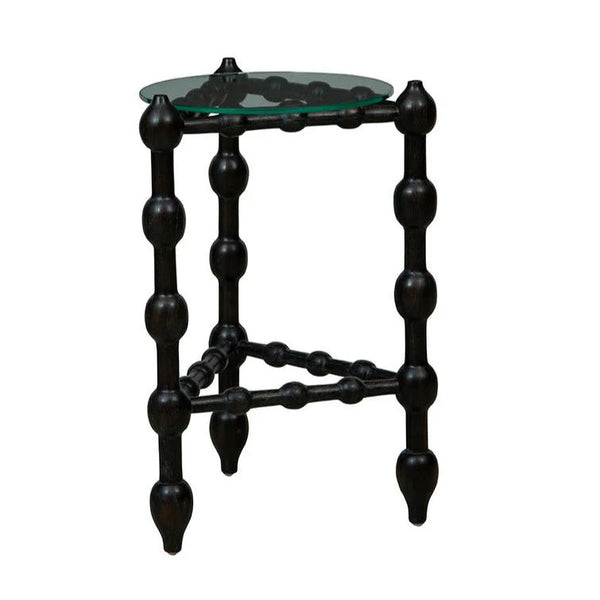 Marcos Glass Topped Wooden Round End Table