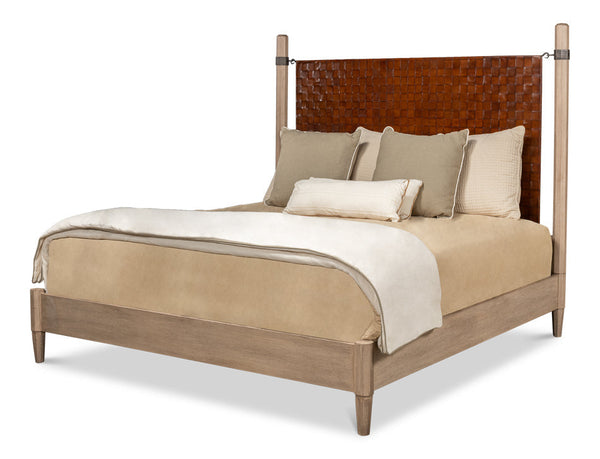 Marcus King Bed Frame Brown Leather-Beds-Sarreid-LOOMLAN