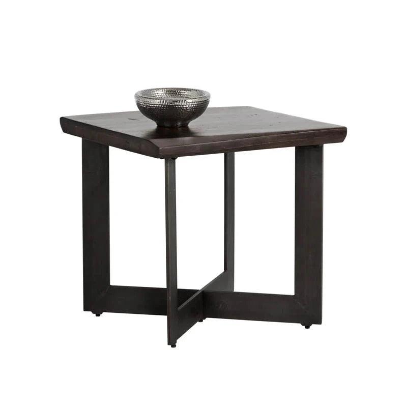 Marley Side Table Solid Wood Top & Iron Base