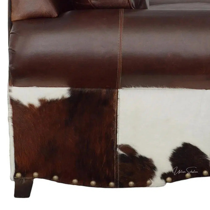 Western Style Leather & Hair On Hide Sofa Whiskey Brown Marshal Sofas & Loveseats LOOMLAN By Uptown Sebastian