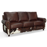 Western Style Leather & Hair On Hide Sofa Whiskey Brown Marshal Sofas & Loveseats LOOMLAN By Uptown Sebastian