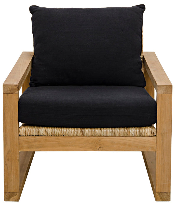 Martin Teak Frame Arm Chair With Black Woven Fabric-Club Chairs-Noir-LOOMLAN