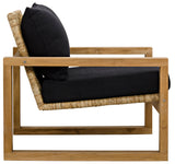 Martin Teak Frame Arm Chair With Black Woven Fabric-Club Chairs-Noir-LOOMLAN