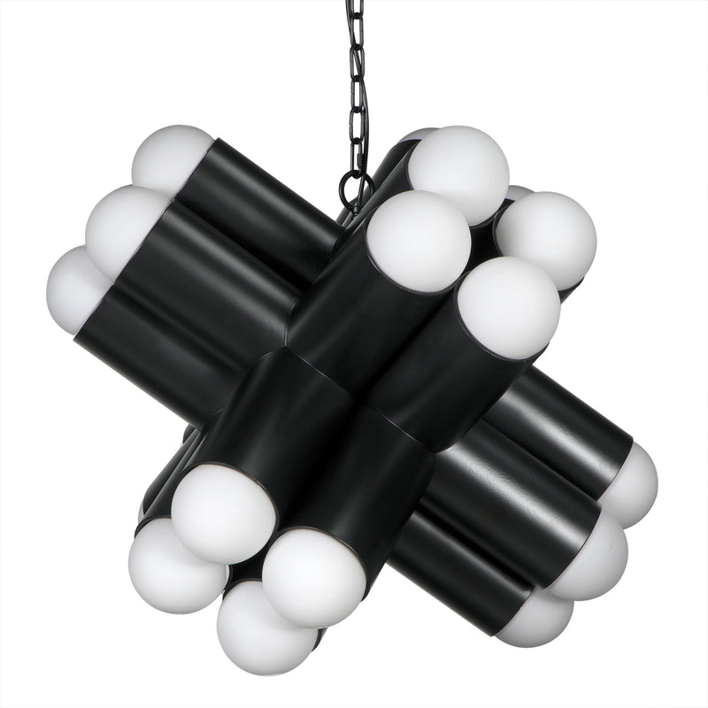 Massimo Steel and Frosted Globe Chandelier-Chandeliers-Noir-LOOMLAN
