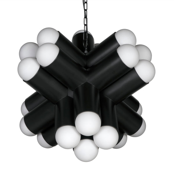 Massimo Steel and Frosted Globe Chandelier-Chandeliers-Noir-LOOMLAN