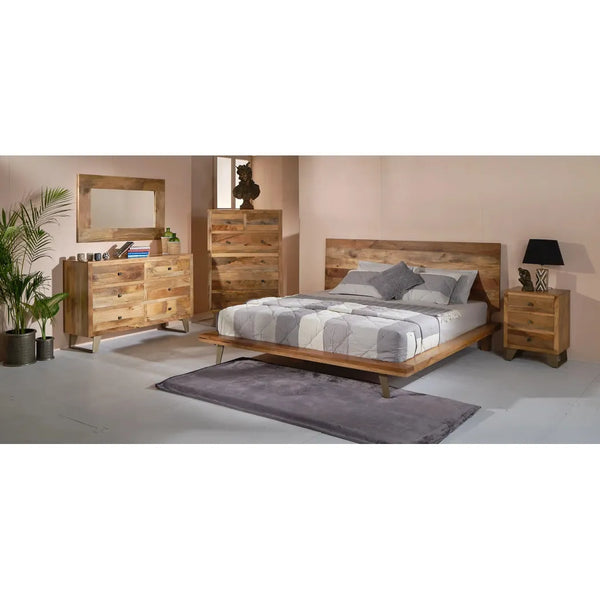 Matney Stylish Designed Natural Wooden Bed