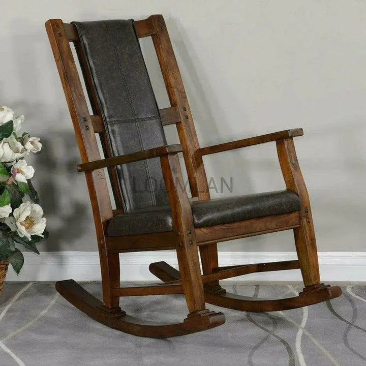 Matte Black Vegan Leather Rocker Chair - LOOMLAN - Sunny D - Accent Chairs