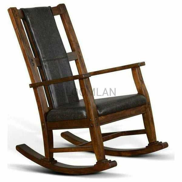 Matte Black Vegan Leather Upholstered Solid Wood Rocker Chair Club Chairs LOOMLAN By Sunny D