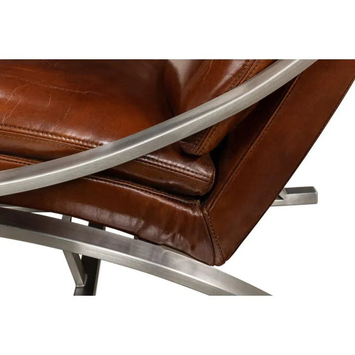 Mc Queen Slipper Chair Brown Leather - LOOMLAN - Sarreid - Accent Chairs