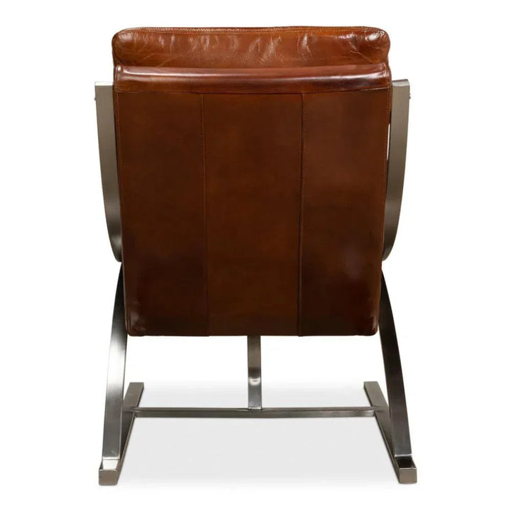 Mc Queen Slipper Chair Brown Leather - LOOMLAN - Sarreid - Accent Chairs