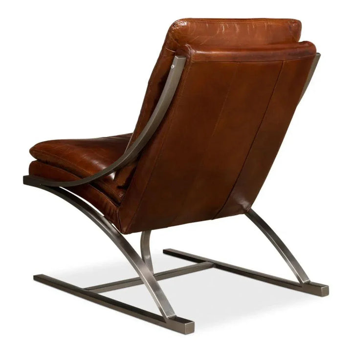 Mc Queen Slipper Chair Brown Leather - LOOMLAN - Sarreid - Accent Chairs