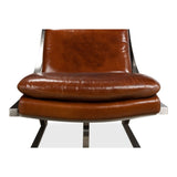 Mc Queen Slipper Chair Brown Leather-Accent Chairs-Sarreid-LOOMLAN