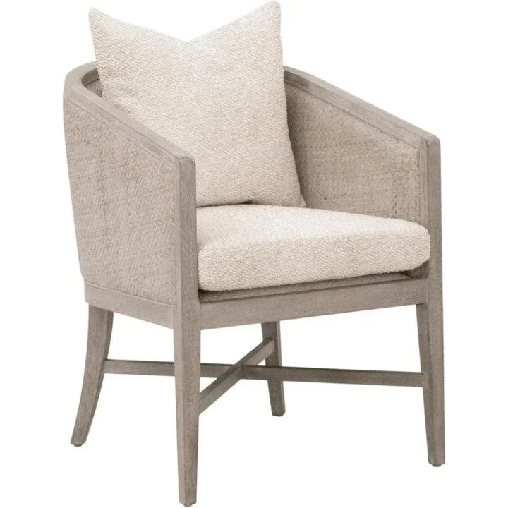 Solid Oak Rattan Accent Chair with Cushion | LOOMLAN