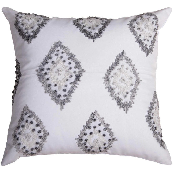 Medallion Ivory Outdoor Throw Pillows-Outdoor Pillows-LOOMLAN-Grey-LOOMLAN
