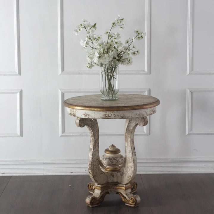 Mediterranean Wooden Round Accent Table - LOOMLAN - Peninsula Home - Side Tables