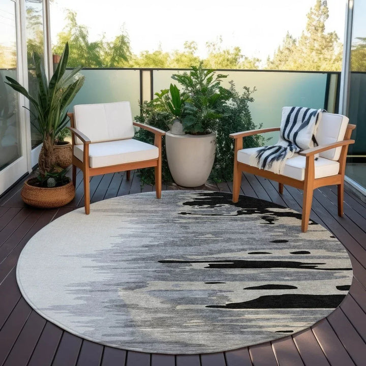Meleya Black Washable Indoor-Outdoor Rug-Outdoor Rugs-LOOMLAN Rugs-LOOMLAN