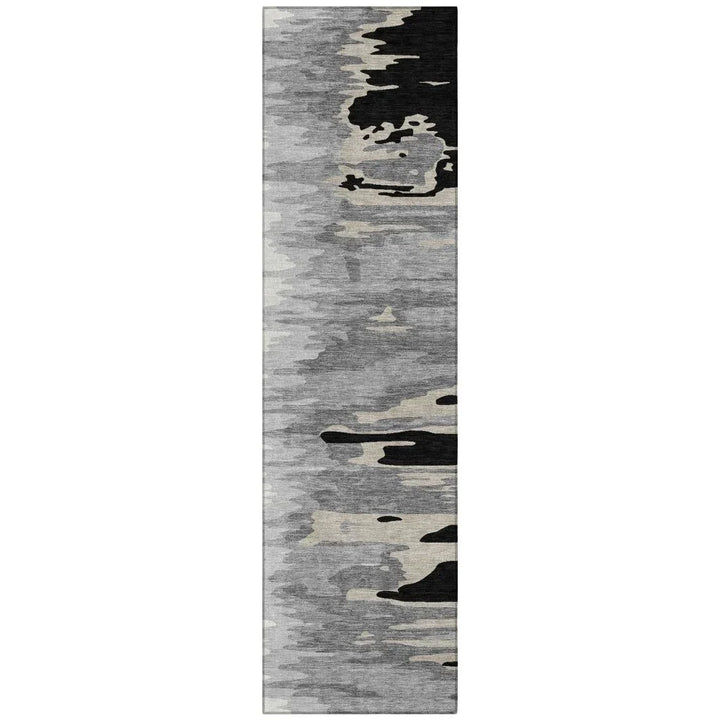 Meleya Black Washable Indoor-Outdoor Rug-Outdoor Rugs-LOOMLAN Rugs-2'3" x 7'6"-LOOMLAN