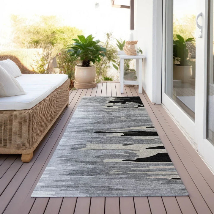 Meleya Black Washable Indoor-Outdoor Rug-Outdoor Rugs-LOOMLAN Rugs-LOOMLAN