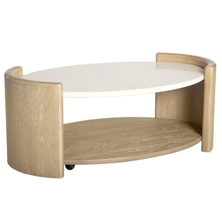 Oval Coffee Table with Quartz Top & Casters | LOOMLAN