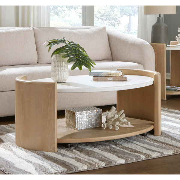 Melia Oval Cocktail Table with Quartz Top and Casters-Coffee Tables-Panama Jack-LOOMLAN