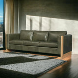 Mendenhall Premium Leather Sofa with Wood