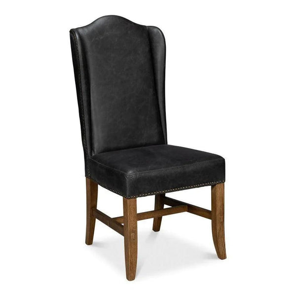 Mercado High Back Leather Dining Chair 2PC-Dining Chairs-Sarreid-Black-LOOMLAN