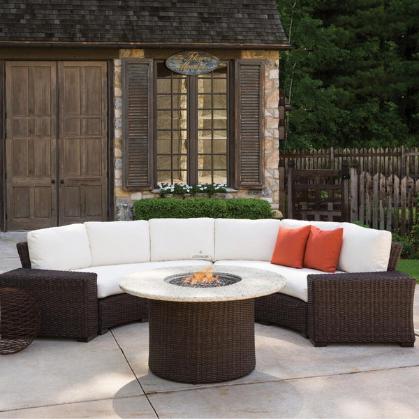Mesa 48" Round Fire Table With Light Travertine Top Outdoor Fire Tables LOOMLAN By Lloyd Flanders