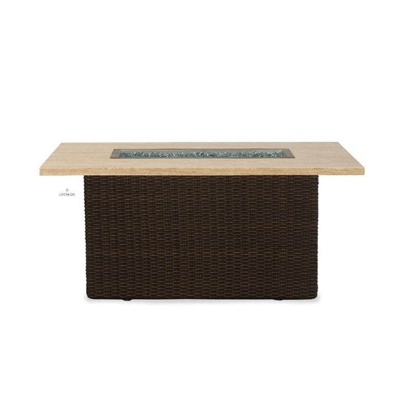 Mesa 52" Rectangular Fire Table with Light Travertine Top Outdoor Fire Tables LOOMLAN By Lloyd Flanders