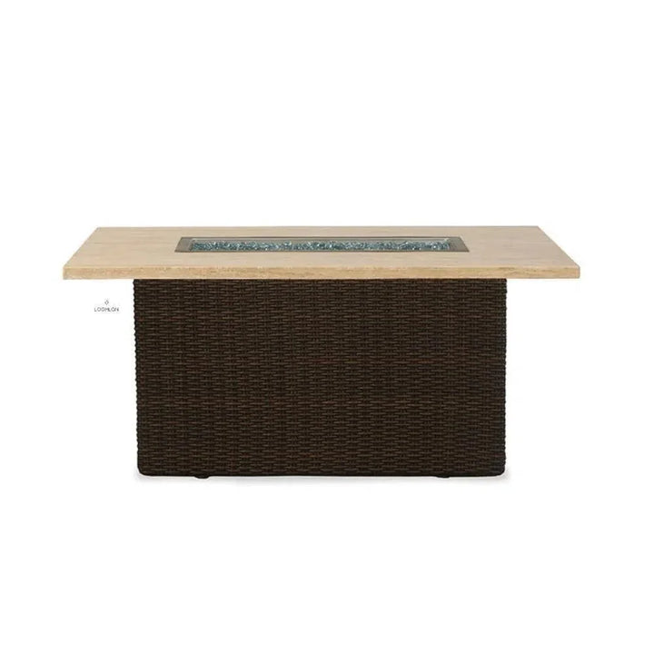 Mesa Rectangular Fire Table Gray Travertine-Outdoor Fire Tables-Lloyd Flanders-LOOMLAN