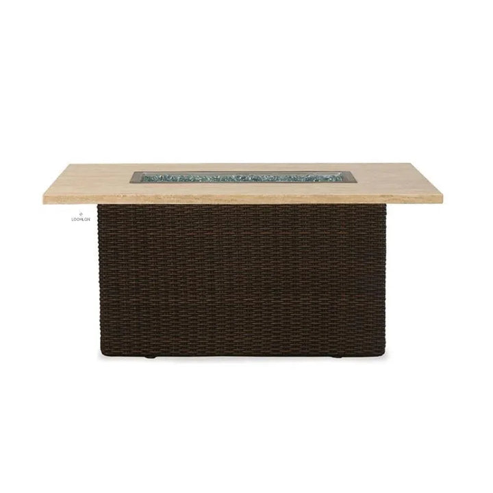 Mesa Rectangular Fire Table Gray Travertine-Outdoor Fire Tables-Lloyd Flanders-LOOMLAN