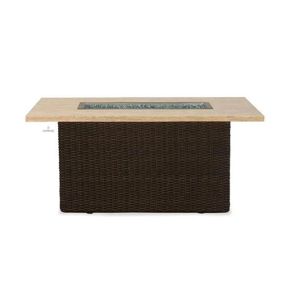 Mesa Rectangular Fire Table Light Travertine-Outdoor Fire Tables-Lloyd Flanders-LOOMLAN