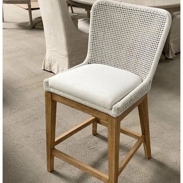 Mesh Counter Stool White Speckle Rope & Seat Mahogany Wood Counter Stools LOOMLAN By Essentials For Living