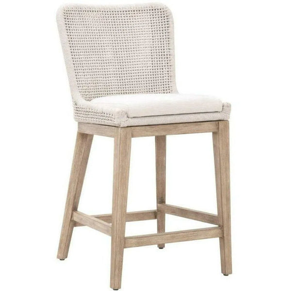 Mesh Counter Stool White Speckle Rope & Seat Mahogany Wood Counter Stools LOOMLAN By Essentials For Living