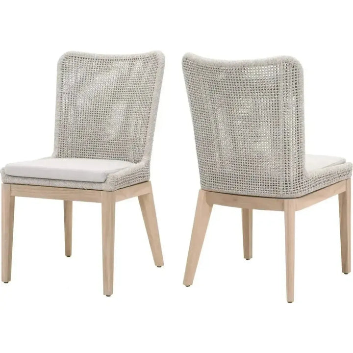 Mesh Outdoor Dining Chair 2PC Taupe & White Rope & Teak-Outdoor Dining Chairs-Essentials For Living-LOOMLAN